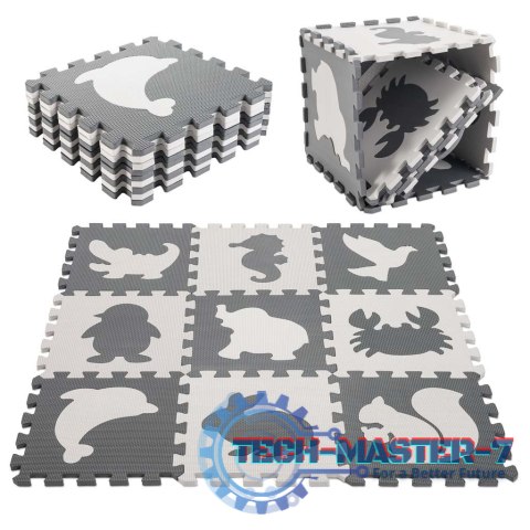 Mata edukacyjna dla dzieci piankowa puzzle szara 85 x 85 cm 9 elementów