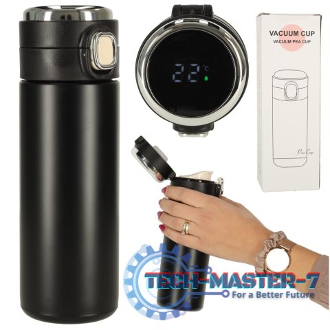 Kubek bidon termiczny z ustnikiem termos LED 420ml czarny