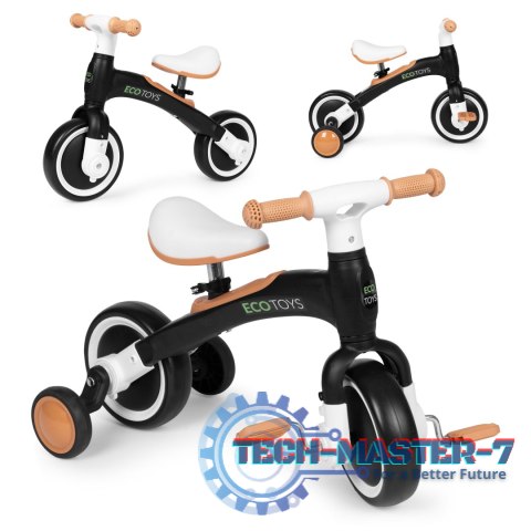 Rowerek biegowy z pedałami - treningowy kółka boczne 3w1 czarny ECOTOYS ECOTOYS