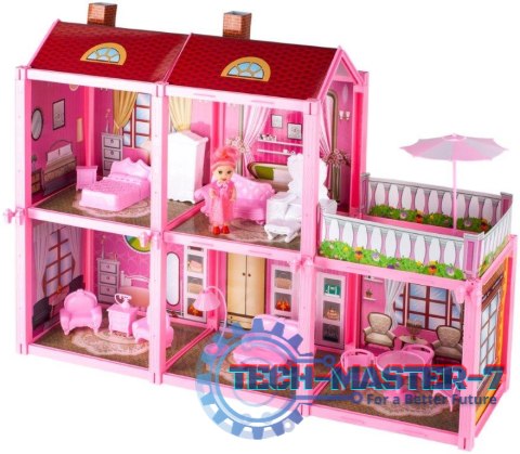 Domek dla lalek Villa lalka mebelki zestaw różowy 44cm Domek dla lalek Villa lalka mebelki zestaw różowy 44cm