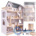 Domek dla lalek drewniany mebelki 80cm biały szary