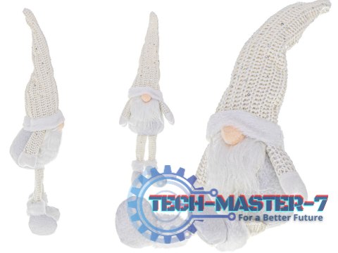 Krasnal skrzat świąteczny z brodą biały 47cm Krasnal skrzat świąteczny z brodą biały 47cm