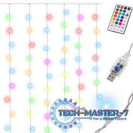 Kurtyna świetlna girlanda lampki LED 3x3m 200LED USB multikolor + pilot 16kolorów z pamięcią