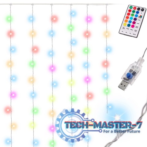 Kurtyna świetlna girlanda lampki LED 3x3m 200LED USB multikolor + pilot 16kolorów z pamięcią Kurtyna świetlna girlanda lampki LED 3x3m 200LED USB multikolor + pilot 16kolorów z pamięcią
