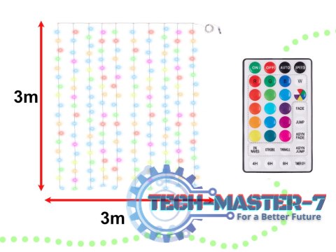 Kurtyna świetlna girlanda lampki LED 3x3m 200LED USB multikolor + pilot 16kolorów z pamięcią Kurtyna świetlna girlanda lampki LED 3x3m 200LED USB multikolor + pilot 16kolorów z pamięcią