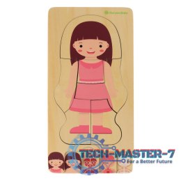 Puzzle drewniane warstwowe budowa ciała montessori dziewczynka