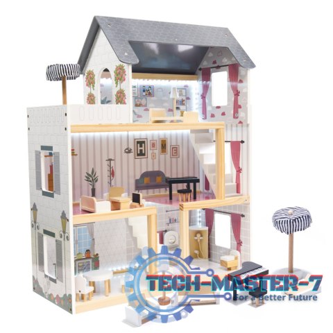 Domek dla lalek drewniany MDF mebelki 78cm czarny LED
