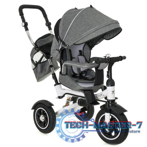 Rowerek Trójkołowy Trike Fix 3w1 z daszkiem obracany regulowany spacerówka prowadnik pasy V3 szary Rowerek Trójkołowy Trike Fix 3w1 z daszkiem obracany regulowany spacerówka prowadnik pasy V3 szary