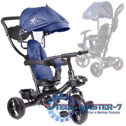 Rowerek trójkołowy Trike Fix Lite 3w1 z daszkiem obracany regulowany spacerówka prowadnik pasy granatowy