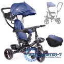 Rowerek trójkołowy Trike Fix Lite 3w1 z daszkiem obracany regulowany spacerówka prowadnik pasy granatowy