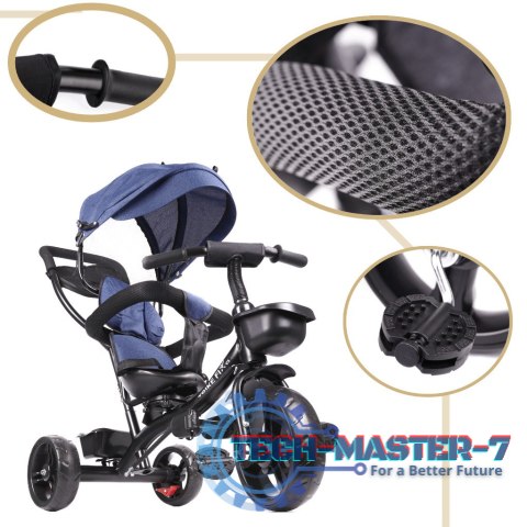 Rowerek trójkołowy Trike Fix Lite 3w1 z daszkiem obracany regulowany spacerówka prowadnik pasy granatowy Rowerek trójkołowy Trike Fix Lite 3w1 z daszkiem obracany regulowany spacerówka prowadnik pasy granatowy