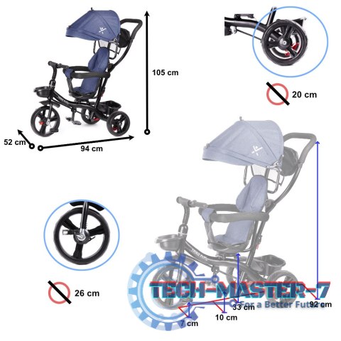 Rowerek trójkołowy Trike Fix Lite 3w1 z daszkiem obracany regulowany spacerówka prowadnik pasy granatowy Rowerek trójkołowy Trike Fix Lite 3w1 z daszkiem obracany regulowany spacerówka prowadnik pasy granatowy