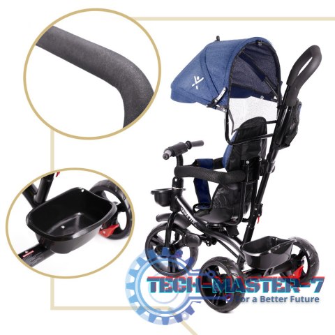 Rowerek trójkołowy Trike Fix Lite 3w1 z daszkiem obracany regulowany spacerówka prowadnik pasy granatowy Rowerek trójkołowy Trike Fix Lite 3w1 z daszkiem obracany regulowany spacerówka prowadnik pasy granatowy