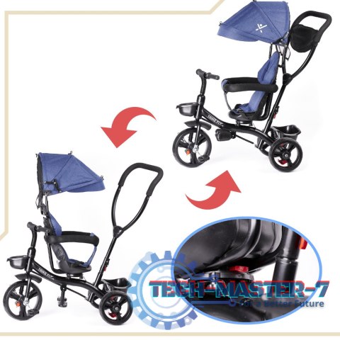Rowerek trójkołowy Trike Fix Lite 3w1 z daszkiem obracany regulowany spacerówka prowadnik pasy granatowy Rowerek trójkołowy Trike Fix Lite 3w1 z daszkiem obracany regulowany spacerówka prowadnik pasy granatowy