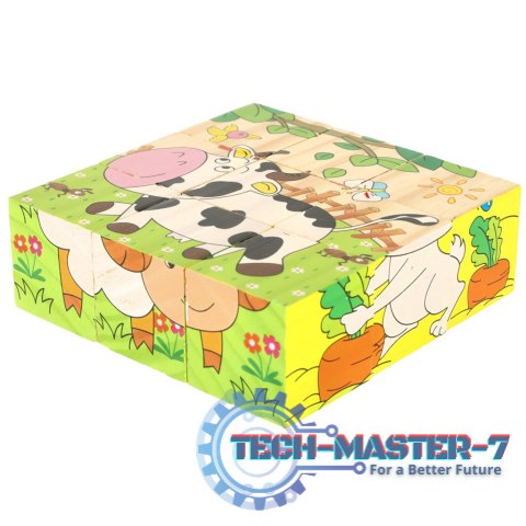 Klocki drewniane edukacyjne puzzle układanka kostki Farma 6w1 9el. Klocki drewniane edukacyjne puzzle układanka kostki Farma 6w1 9el.