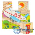 Klocki drewniane edukacyjne puzzle układanka kostki Pojazdy 6w1 9el.