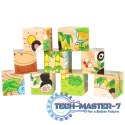 Klocki drewniane edukacyjne puzzle układanka kostki Safari 6w1 9el.