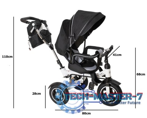 Rowerek Trójkołowy Trike Fix 3w1 z daszkiem obracany regulowany spacerówka prowadnik pasy V3 czarny Rowerek Trójkołowy Trike Fix 3w1 z daszkiem obracany regulowany spacerówka prowadnik pasy V3 czarny