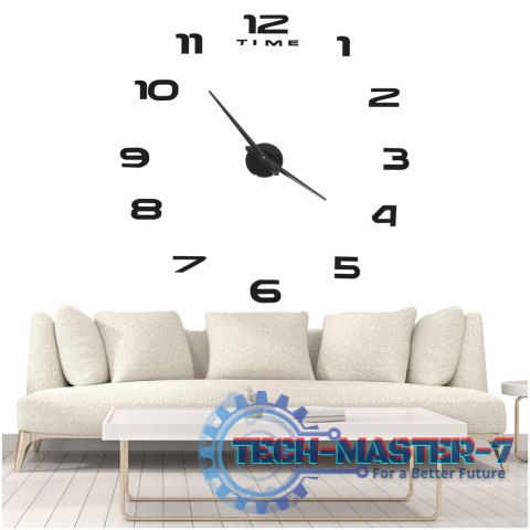 Zegar ścienny naklejany DIY duży regulowany 80-120cm czarny 12 cyfr Zegar ścienny naklejany DIY duży regulowany 80-120cm czarny 12 cyfr