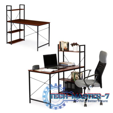 Biurko komputerowe drewniane regał z półkami loft ModernHome Biurko komputerowe drewniane regał z półkami loft ModernHome