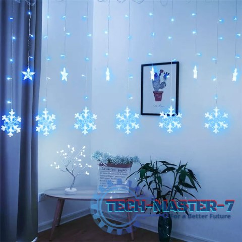Lampki płatki śniegu gwiazdki świąteczne światełka kurtyna 138LED MULTISTORE Lampki płatki śniegu gwiazdki świąteczne światełka kurtyna 138LED MULTISTORE