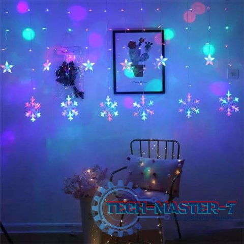 Lampki płatki śniegu gwiazdki świąteczne światełka kurtyna 138LED MULTISTORE Lampki płatki śniegu gwiazdki świąteczne światełka kurtyna 138LED MULTISTORE