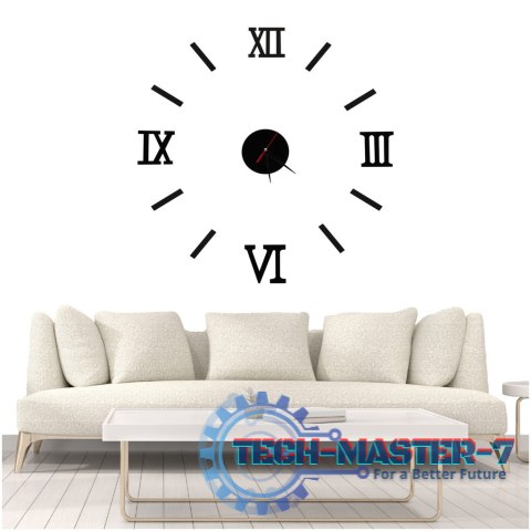 Zegar Ścienny naklejany DIY regulowany czarny cyfry rzymskie 130cm Zegar Ścienny naklejany DIY regulowany czarny cyfry rzymskie 130cm