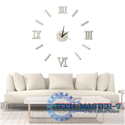 Zegar Ścienny naklejany DIY 3D regulowany rzymski srebrny 130cm Zegar Ścienny naklejany DIY 3D regulowany rzymski srebrny 130cm