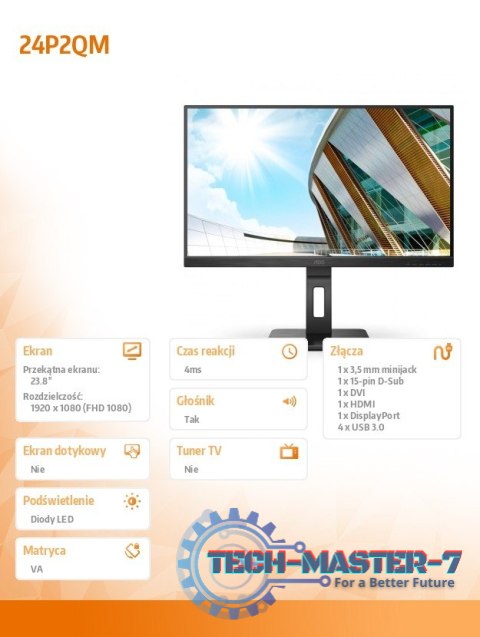 Monitor AOC 24P2QM (23.8" /VA /75Hz /1920 x 1080 /Czarny) Monitor AOC 24P2QM (23.8" /VA /75Hz /1920 x 1080 /Czarny)