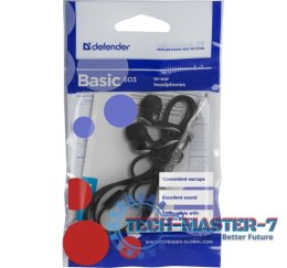 Słuchawki douszne DEFENDER BASIC 603 (1.1m /3.5 mm minijack wtyk/Czarno-srebrny)
