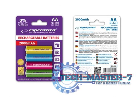 Baterie ESPERANZA Niklowo-wodorkowa AA (LR06, FR6, R6, 15A, MN1500, AM3, UM3, HP7) 2000mAh 4 szt. EZA108 Baterie ESPERANZA Niklowo-wodorkowa AA (LR06, FR6, R6, 15A, MN1500, AM3, UM3, HP7) 2000mAh 4 szt. EZA108