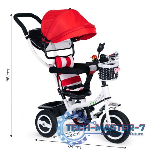 Rower trójkołowy obracany daszek wytrzymałe gumowe koła czerwony ECOTOYS ECOTOYS Rower trójkołowy obracany daszek wytrzymałe gumowe koła czerwony ECOTOYS ECOTOYS