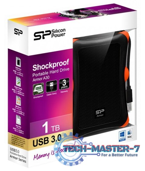 Dysk twardy zewnętrzny SILICON POWER Armor A30 1 TB Czarny SP010TBPHDA30S3K Dysk twardy zewnętrzny SILICON POWER Armor A30 1 TB Czarny SP010TBPHDA30S3K