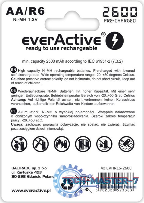 Baterie EVERACTIVE NiMH AA 2500mAh 4 szt. EVHRL6-2600 Baterie EVERACTIVE NiMH AA 2500mAh 4 szt. EVHRL6-2600