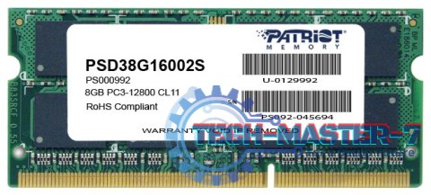 Pamięć PATRIOT (SODIMM/DDR3/8 GB/1600MHz/1.5V/11 CLCL/SINGLE)