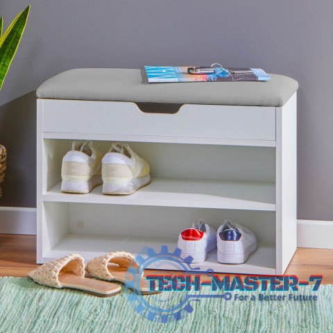 Szafka na buty z otwieranym siedziskiem 2 półki biała ModernHome ModernHome Szafka na buty z otwieranym siedziskiem 2 półki biała ModernHome ModernHome