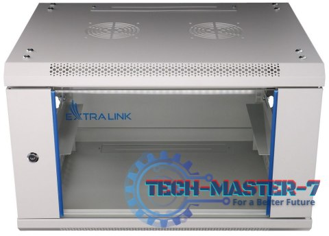 Szafka wisząca rack 6U 600x600 szara szklane drzwi