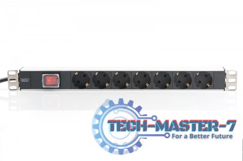 Listwa zasilająca PDU 19" RACK 7xSchuko, 2m 1xSchuko, 16A, wł./wył., aluminiowa Listwa zasilająca PDU 19" RACK 7xSchuko, 2m 1xSchuko, 16A, wł./wył., aluminiowa