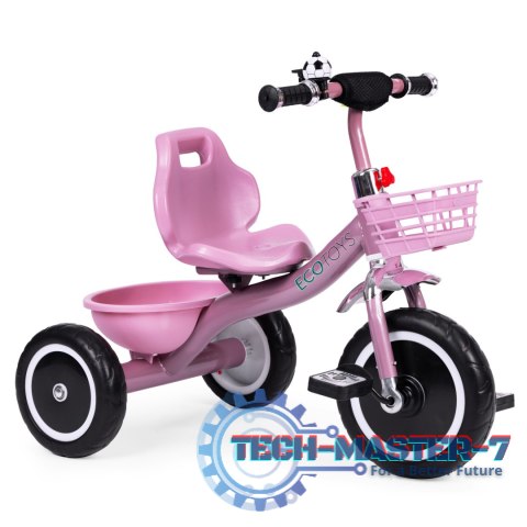 Rowerek trójkołowy antypoślizgowe uchwyty dzwonek koszyk różowy ECOTOYS ECOTOYS Rowerek trójkołowy antypoślizgowe uchwyty dzwonek koszyk różowy ECOTOYS ECOTOYS