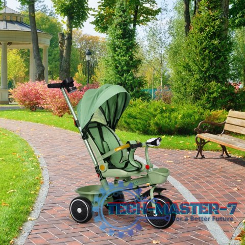 Rowerek trójkołowy spacerówka 2w1 obracane siedzisko składany daszek zielony - ECOTOYS ECOTOYS Rowerek trójkołowy spacerówka 2w1 obracane siedzisko składany daszek zielony - ECOTOYS ECOTOYS