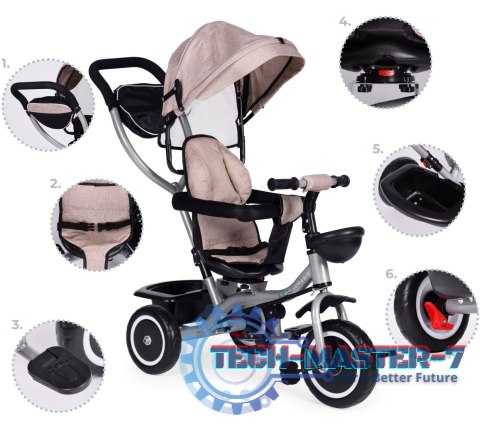 Trójkołowy rowerek spacerówka 2w1 obracane siedzisko składany daszek - beżowy ECOTOYS ECOTOYS Trójkołowy rowerek spacerówka 2w1 obracane siedzisko składany daszek - beżowy ECOTOYS ECOTOYS