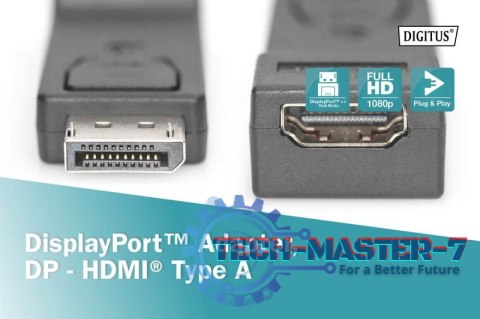 Adapter Displayport 1080p 60Hz FHD Typ DP/HDMI A M/Ż czarny Adapter Displayport 1080p 60Hz FHD Typ DP/HDMI A M/Ż czarny