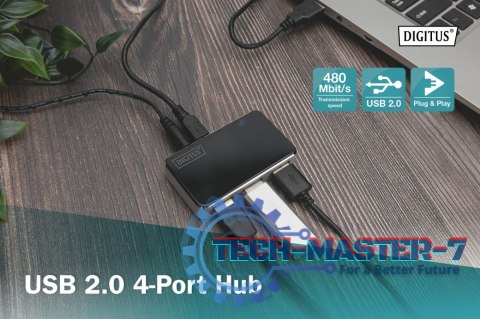 HUB/Koncentrator 4-portowy USB 2.0 HighSpeed, aktywny, czarno-srebrny HUB/Koncentrator 4-portowy USB 2.0 HighSpeed, aktywny, czarno-srebrny