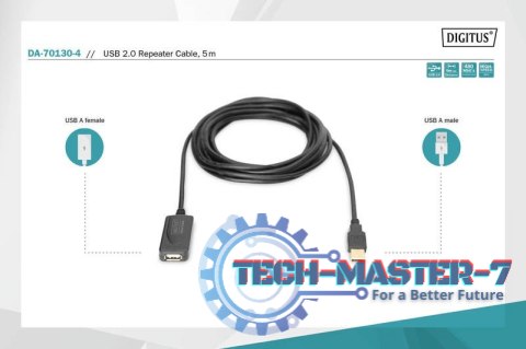 Przedłużacz/Extender USB 2.0 HighSpeed Typ USB A/USB A M/Ż aktywny, czarny 5m Przedłużacz/Extender USB 2.0 HighSpeed Typ USB A/USB A M/Ż aktywny, czarny 5m