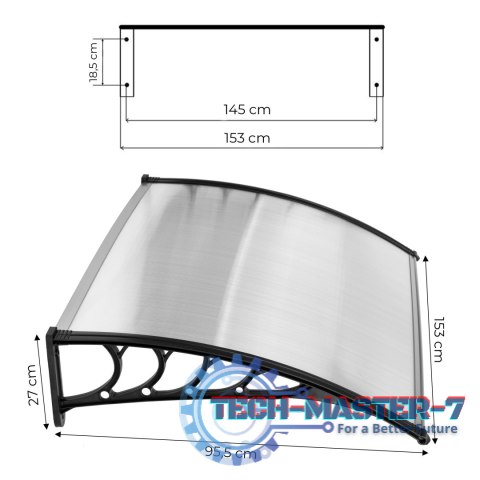 Daszek nad drzwi 150x100 cm zadaszenie osłona poliwęglan ModernHome ModernHome Daszek nad drzwi 150x100 cm zadaszenie osłona poliwęglan ModernHome ModernHome