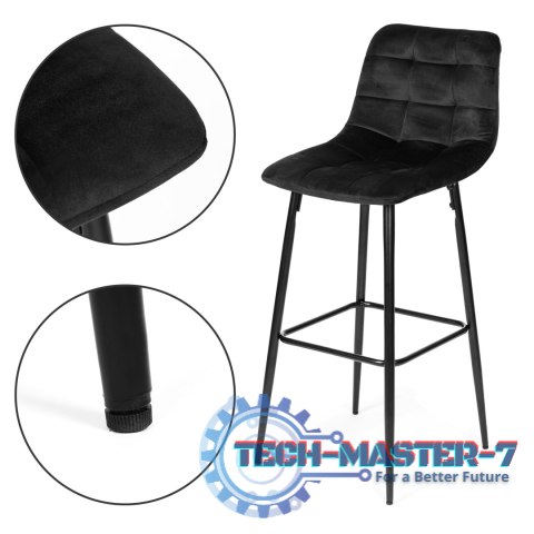 Hoker stołek barowy wysokie krzesło podnóżek welur czarny ModernHome ModernHome Hoker stołek barowy wysokie krzesło podnóżek welur czarny ModernHome ModernHome
