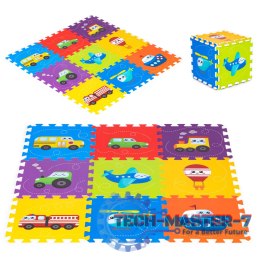 Mata piankowa dla dzieci pojazdy puzzle 9 elementów 86x86cm IPLAY IPLAY