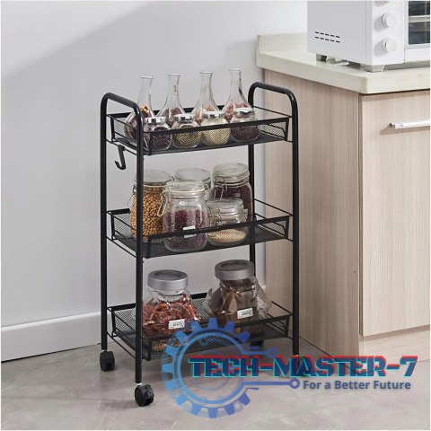 Metalowy regał mobliny łazienkowy z 3 półkami kółka czarny ModernHome ModernHome Metalowy regał mobliny łazienkowy z 3 półkami kółka czarny ModernHome ModernHome