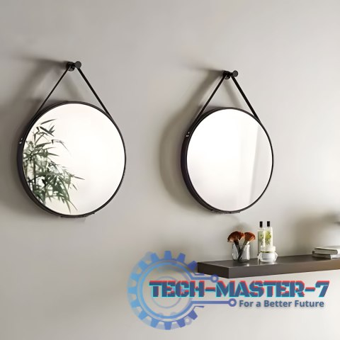 Okrągłe lustro ścienne 80 cm wiszące na pasku nowoczesne czarna rama ModernHome ModernHome Okrągłe lustro ścienne 80 cm wiszące na pasku nowoczesne czarna rama ModernHome ModernHome