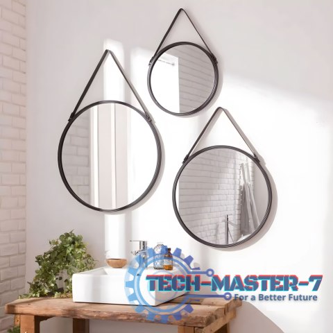 Okrągłe lustro ścienne 80 cm wiszące na pasku nowoczesne czarna rama ModernHome ModernHome Okrągłe lustro ścienne 80 cm wiszące na pasku nowoczesne czarna rama ModernHome ModernHome